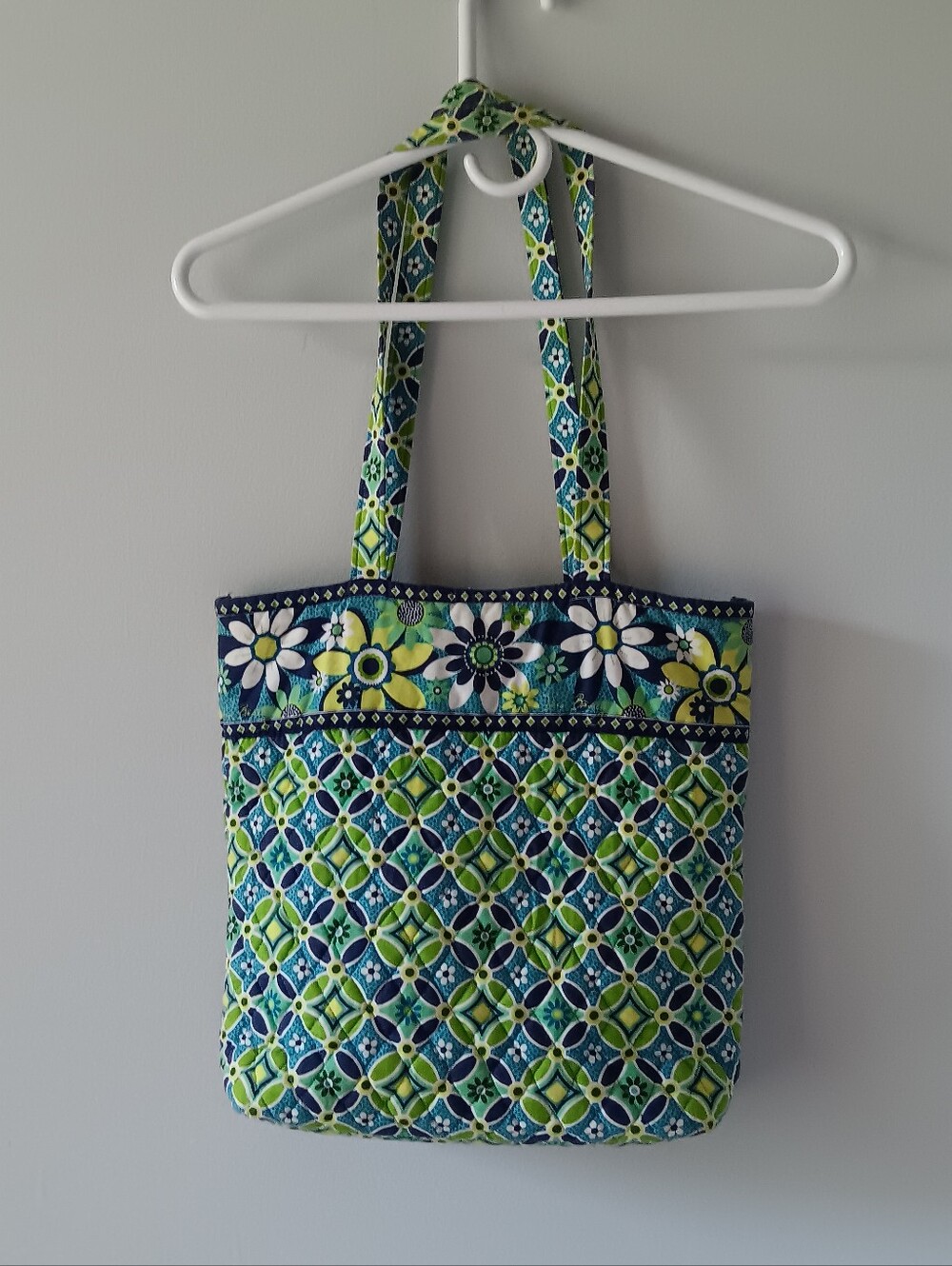 Vera Bradley Daisy Daisy Geometric Floral Tote Bag Double Handle Green Blue 13" - Picture 2 of 13